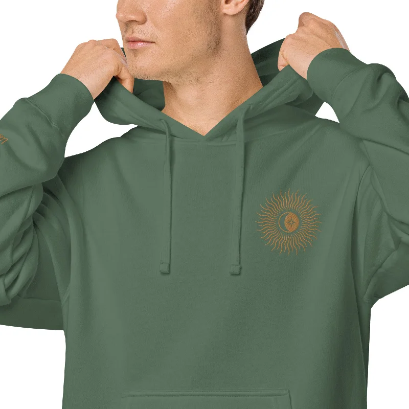 Blazing Sun Design Unisex Pigment-Dyed Hoodie, lioness-love Hoodie with Stripes Bold Sporty Blazing Sun Design Unisex Pigment-Dyed Hoodie, lioness-love Hoodie with Stripes Bold Sporty