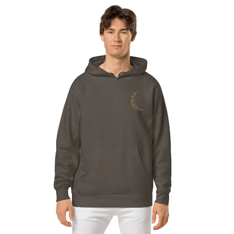 Crescent Moon Design Unisex Pigment-Dyed Hoodie, lioness-love Hoodie with Toggle Buttons Decorative Unique Crescent Moon Design Unisex Pigment-Dyed Hoodie, lioness-love Hoodie with Toggle Buttons Decorative Unique