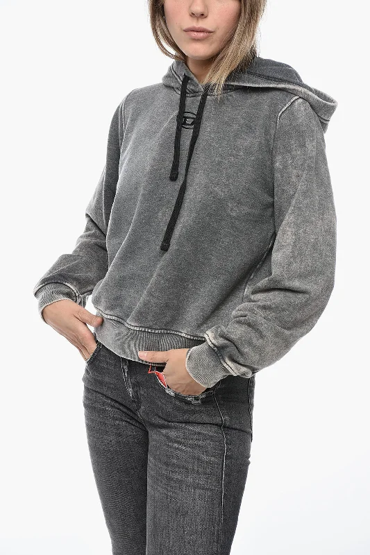 Diesel Garment Dyed REGGY Hoodie with Logo Hoodie with Hem Elastic Stretchable Comfortable Diesel Garment Dyed REGGY Hoodie with Logo Hoodie with Hem Elastic Stretchable Comfortable