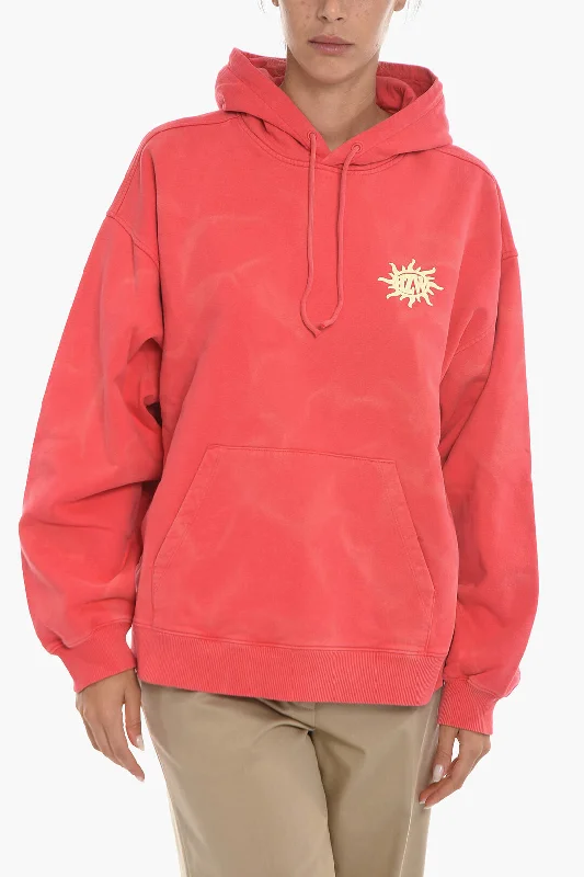 Holzweiler Back Printed Brushed Cotton RIVERS LOGOS Hoodie Hoodie with Batwing Sleeves Loose Dramatic Holzweiler Back Printed Brushed Cotton RIVERS LOGOS Hoodie Hoodie with Batwing Sleeves Loose Dramatic