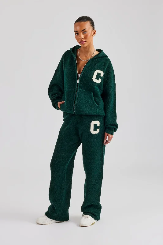Hooded Zip Through Knitted Tracksuit - Bottle Green Hoodie with Zipper Placket Modern Functional Hooded Zip Through Knitted Tracksuit - Bottle Green Hoodie with Zipper Placket Modern Functional