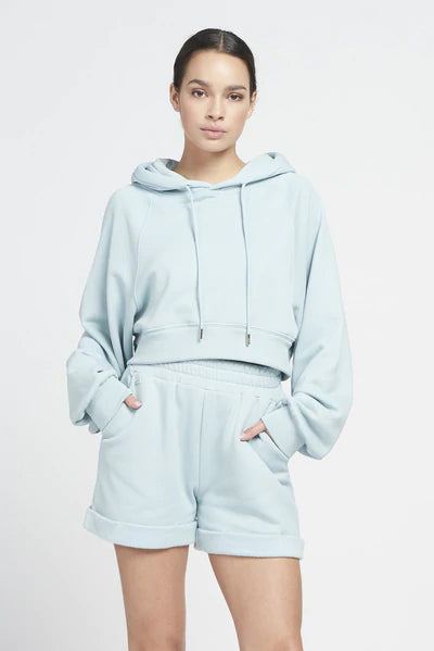 Katie cotton blend cropped hoodie - Ice Blue Hoodie with Illustration Artistic Creative Katie cotton blend cropped hoodie - Ice Blue Hoodie with Illustration Artistic Creative