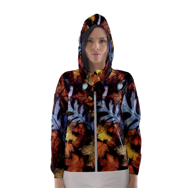 Mid October Leaves Women's Hooded Windbreaker Hoodie with Hem Detail Decorative Unique Mid October Leaves Women's Hooded Windbreaker Hoodie with Hem Detail Decorative Unique