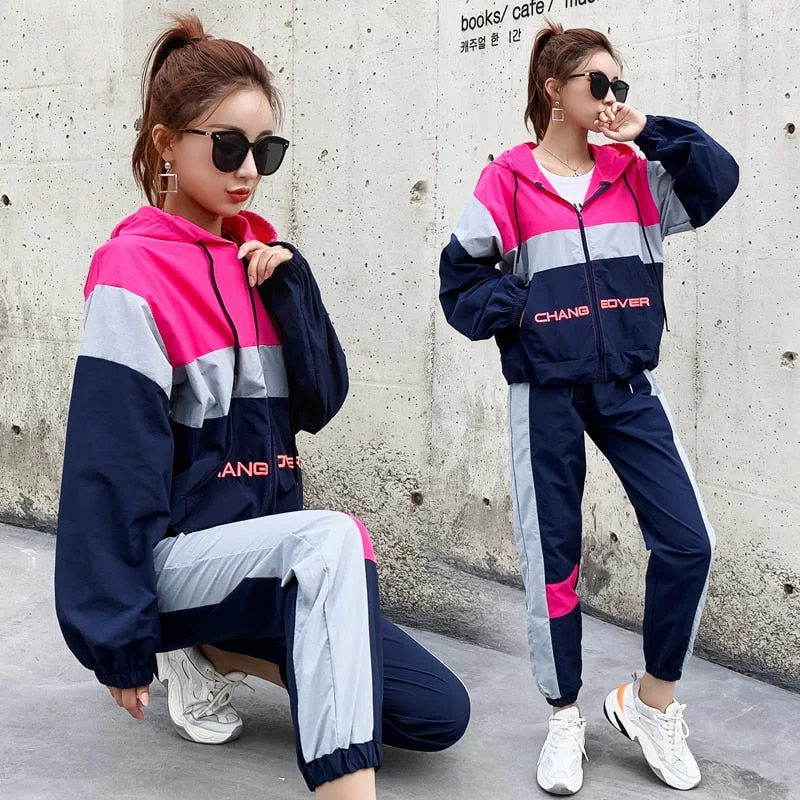 New Hooded sportswear two piece sets womens outfits 3 color patchwork vogue female Pants suit clothes Casual sweatsuit 2019 Hoodie with Ribbed Cuffs Snug Fit Comfort New Hooded sportswear two piece sets womens outfits 3 color patchwork vogue female Pants suit clothes Casual sweatsuit 2019 Hoodie with Ribbed Cuffs Snug Fit Comfort