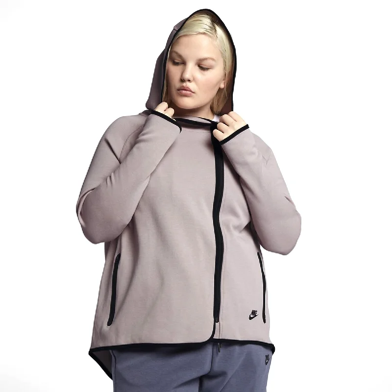 Nike Tech Fleece Full Zip Cape Women's Hoodie Rose Pink-Black Hoodie with Distressed Vintage Worn Nike Tech Fleece Full Zip Cape Women's Hoodie Rose Pink-Black Hoodie with Distressed Vintage Worn