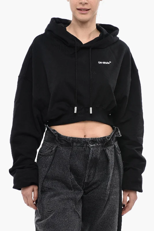 Off-White Brushed Cotton Cropped FOR ALL Hoodie Hooded Sweatshirt Casual Wear Street Style Off-White Brushed Cotton Cropped FOR ALL Hoodie Hooded Sweatshirt Casual Wear Street Style