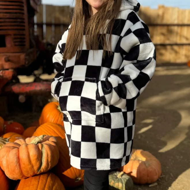 Pre-Order Checkered Oversized Sherpa Hooded Blanket (Youth) Hoodie with Mesh Breathable Sporty Pre-Order Checkered Oversized Sherpa Hooded Blanket (Youth) Hoodie with Mesh Breathable Sporty