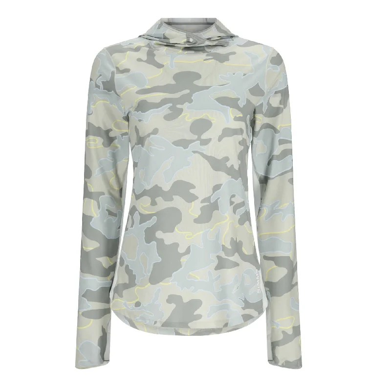 Simms Womens SolarFlex UPF50 Hoody | Woodland Camo Cinder Hoodie with Hem Patch Decorative Personalized Simms Womens SolarFlex UPF50 Hoody | Woodland Camo Cinder Hoodie with Hem Patch Decorative Personalized