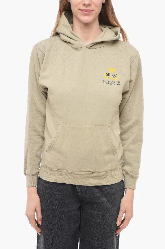 Sporty & Rich Brushed Cotton COUNTRY CLUB Hoodie Hoodie with Drop Shoulder Relaxed Streetwear Sporty & Rich Brushed Cotton COUNTRY CLUB Hoodie Hoodie with Drop Shoulder Relaxed Streetwear