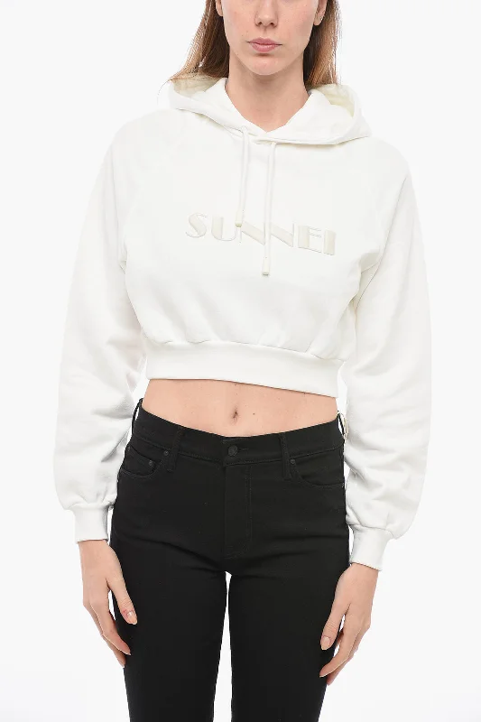 SUNNEI Cropped Fit Hoodie with Embroidered Logo Hoodie with V-Neck Classic Versatile SUNNEI Cropped Fit Hoodie with Embroidered Logo Hoodie with V-Neck Classic Versatile