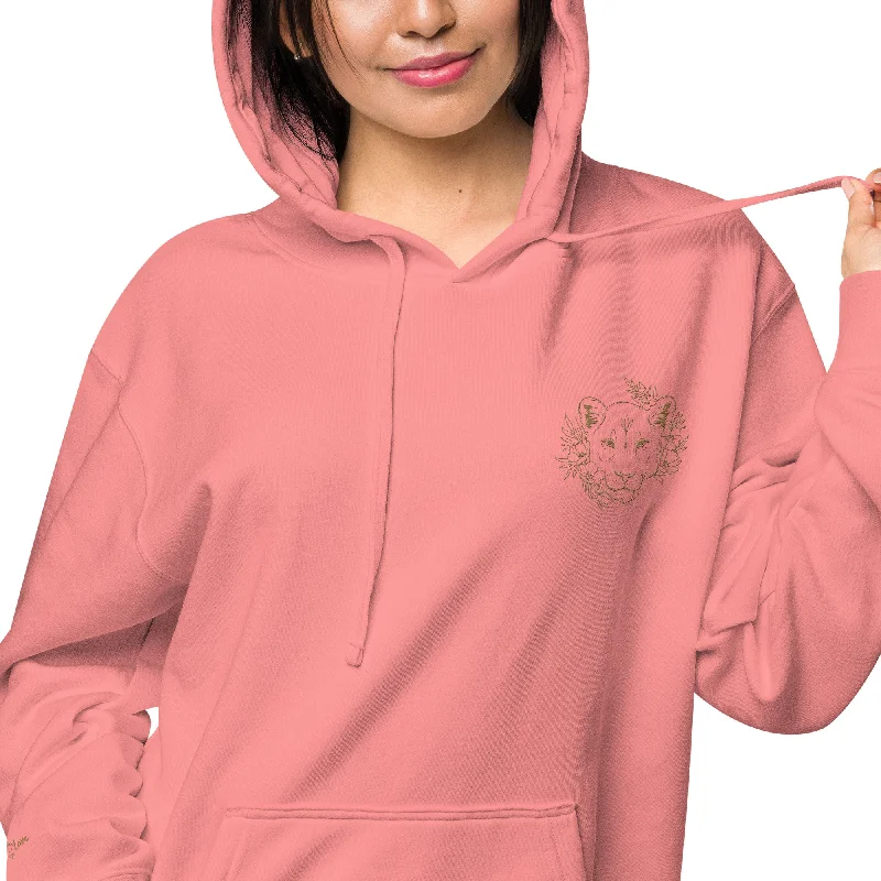 Lioness Embroidered Design Unisex Pigment-Dyed Hoodie Hoodie with Toggle Buttons Decorative Unique Lioness Embroidered Design Unisex Pigment-Dyed Hoodie Hoodie with Toggle Buttons Decorative Unique