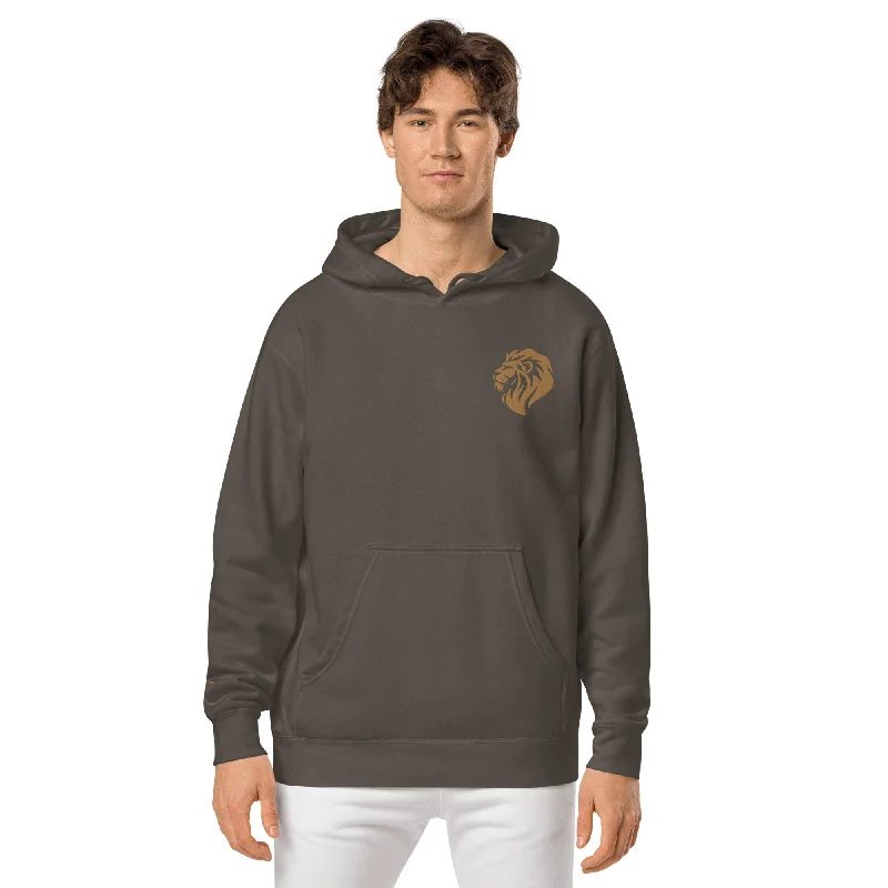 Regal Lion Embroidered Design Unisex Pigment-Dyed Hoodie Hoodie with Ribbed Neckline Snug Warm Regal Lion Embroidered Design Unisex Pigment-Dyed Hoodie Hoodie with Ribbed Neckline Snug Warm