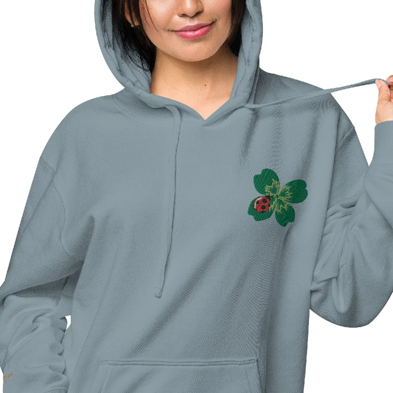 Ladybug Floral Embroidered Design Unisex Pigment-Dyed Hoodie Hoodie with Lining Warm Insulated Ladybug Floral Embroidered Design Unisex Pigment-Dyed Hoodie Hoodie with Lining Warm Insulated
