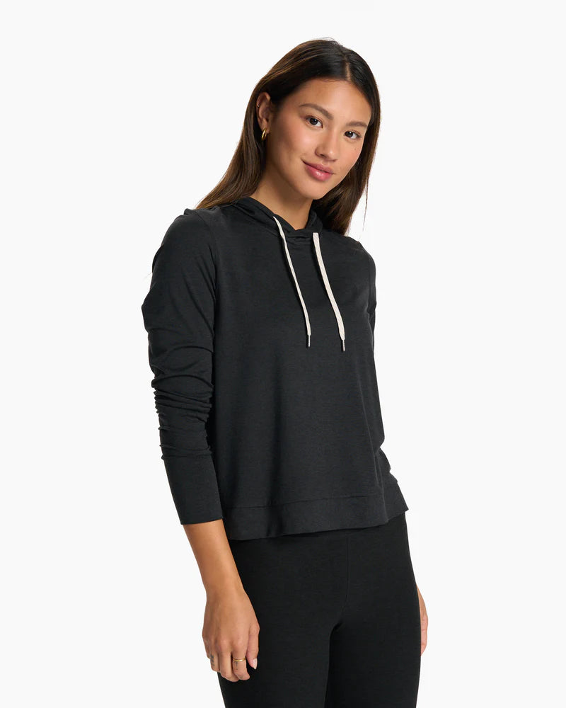 Vuori HALO ESSENTIAL HOODIE - BLACK HEATHER Hoodie with Rolled Sleeves Casual Relaxed Vuori HALO ESSENTIAL HOODIE - BLACK HEATHER Hoodie with Rolled Sleeves Casual Relaxed