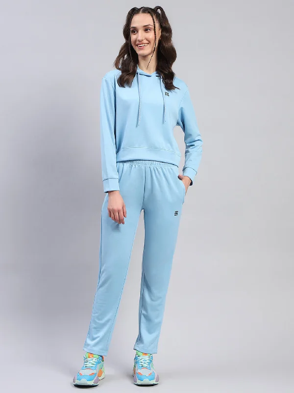 Women Blue Solid Hooded Full Sleeve Tracksuit Hoodie with Elastic Waist Stretchable Comfortable Women Blue Solid Hooded Full Sleeve Tracksuit Hoodie with Elastic Waist Stretchable Comfortable