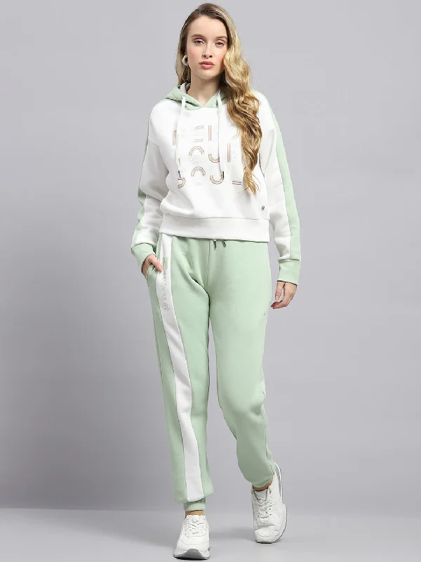 Women Green Printed Hooded Full Sleeve Tracksuit Hoodie with Applique Textured Unique Women Green Printed Hooded Full Sleeve Tracksuit Hoodie with Applique Textured Unique