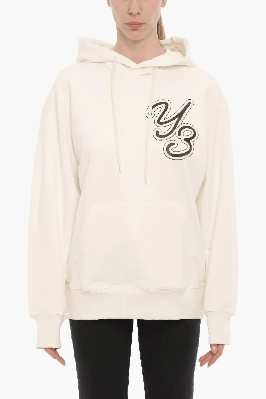 Y-3 by Yohji Yamamoto ADIDAS Cotton Hoodie with Embossed Monogram Hoodie with Frayed Bohemian Relaxed Y-3 by Yohji Yamamoto ADIDAS Cotton Hoodie with Embossed Monogram Hoodie with Frayed Bohemian Relaxed