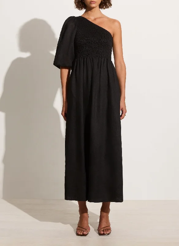 ANHA MAXI DRESS - BLACK Trendy Off-Shoulder Ruffle Maxi Dress