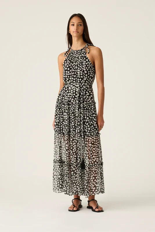 AVA SPOTS MAXI DRESS Comfortable Ruffle Hem Maxi Dress