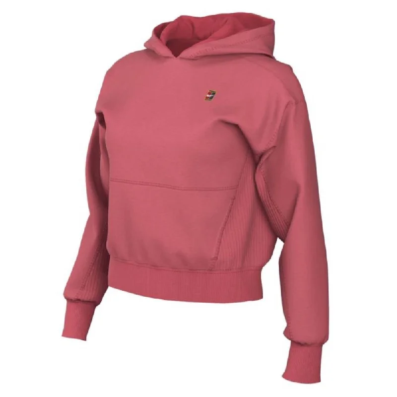 Nike Women's Fleece Heritage Tennis Hoodie (Pink) Hoodie with Mock Neck Collared Structured Nike Women's Fleece Heritage Tennis Hoodie (Pink) Hoodie with Mock Neck Collared Structured