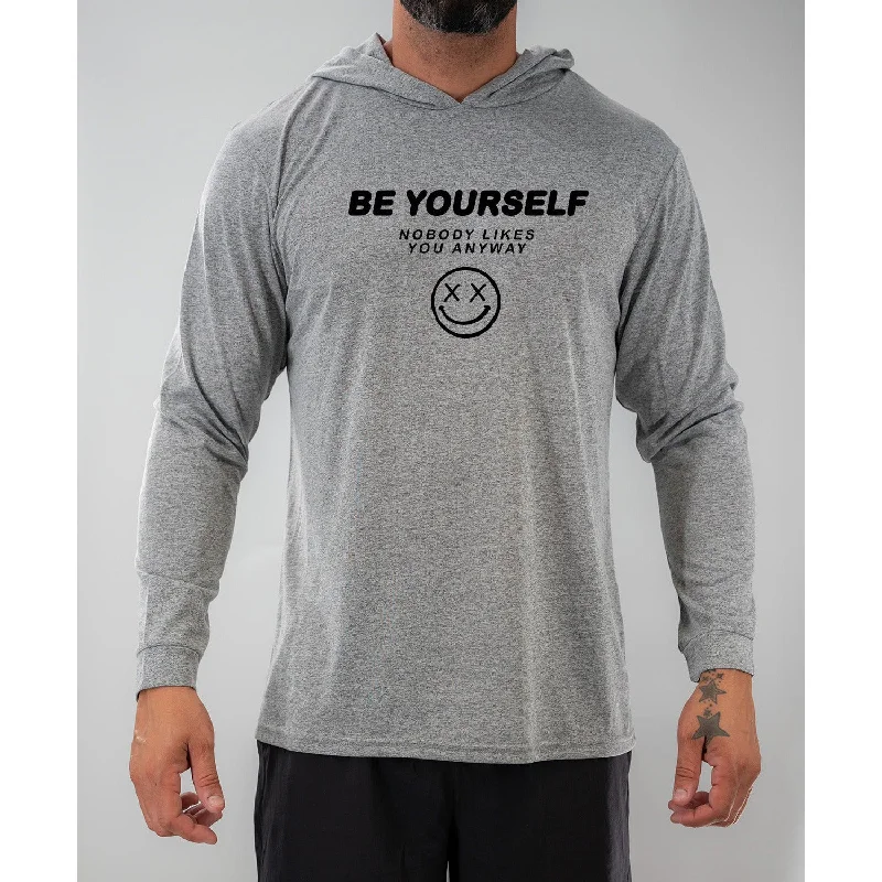 Salty Savage Unisex "Be Yourself" Long Sleeve Hooded Performance UPF 50+ Fishing Tee Hoodie with Longline Fit Extended Stylish Salty Savage Unisex "Be Yourself" Long Sleeve Hooded Performance UPF 50+ Fishing Tee Hoodie with Longline Fit Extended Stylish