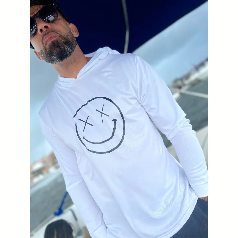 Salty Savage Unisex "OG Smile" Long Sleeve Hooded Performance UPF 50+ Fishing Tee Hoodie with Puffed Sleeves Voluminous Trendy Salty Savage Unisex "OG Smile" Long Sleeve Hooded Performance UPF 50+ Fishing Tee Hoodie with Puffed Sleeves Voluminous Trendy