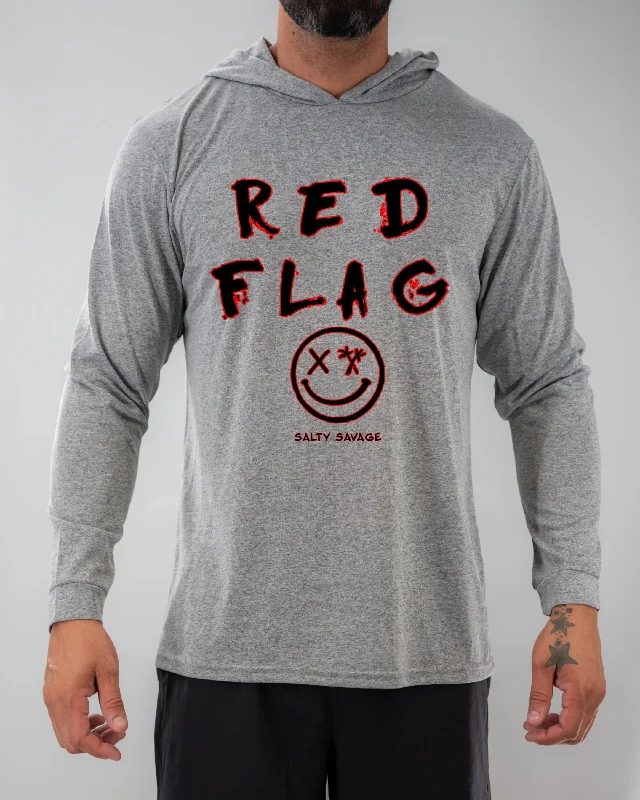 Salty Savage Unisex "RED FLAG" Long Sleeve Hooded Performance UPF 50+ Fishing Tee Hoodie with Earth Tones Natural Calm Salty Savage Unisex "RED FLAG" Long Sleeve Hooded Performance UPF 50+ Fishing Tee Hoodie with Earth Tones Natural Calm