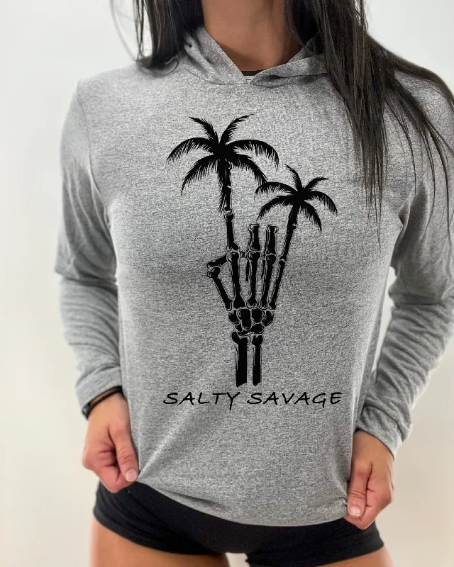 Salty Savage Unisex “Rock On” Long Sleeve Hooded Performance UPF 50+ Fishing Tee Hoodie with Raglan Sleeves Sporty Comfortable Salty Savage Unisex “Rock On” Long Sleeve Hooded Performance UPF 50+ Fishing Tee Hoodie with Raglan Sleeves Sporty Comfortable