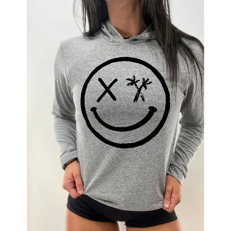 Salty Savage Unisex “Spliced Smile” Long Sleeve Hooded Performance UPF 50+ Fishing Tee | Heather Gray/Black Hoodie with Mesh Breathable Sporty Salty Savage Unisex “Spliced Smile” Long Sleeve Hooded Performance UPF 50+ Fishing Tee | Heather Gray/Black Hoodie with Mesh Breathable Sporty