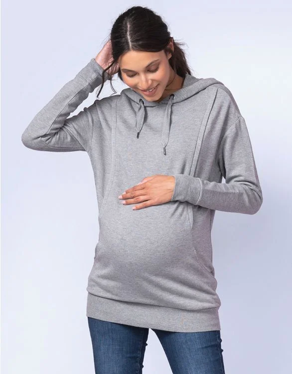 Seraphine Maternity & Nursing Hoodie Pernella Grey Hoodie with Longline Fit Extended Stylish Seraphine Maternity & Nursing Hoodie Pernella Grey Hoodie with Longline Fit Extended Stylish