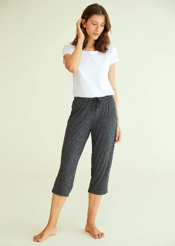 Women's Knit Bamboo Viscose Capri Pants Comfy Zip-Up Pants