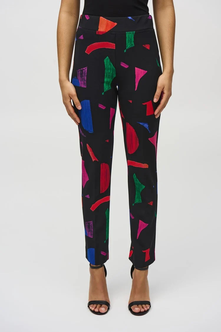 Abstract Print Straight Pants - Black Multi Cozy Fitted Pants