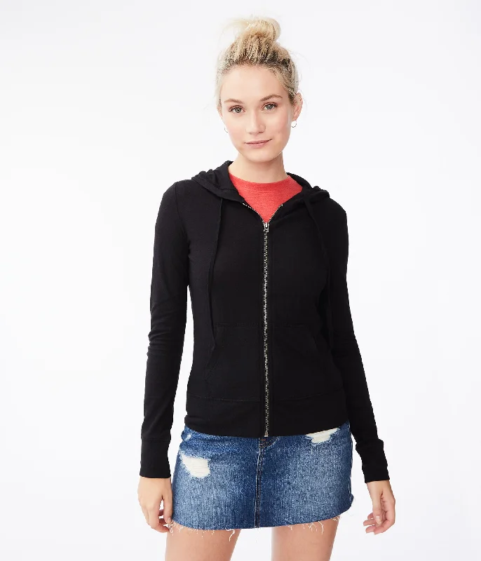 Aeropostale Solid Lightweight Full-Zip Hoodie Hoodie Sweatshirt Pullover