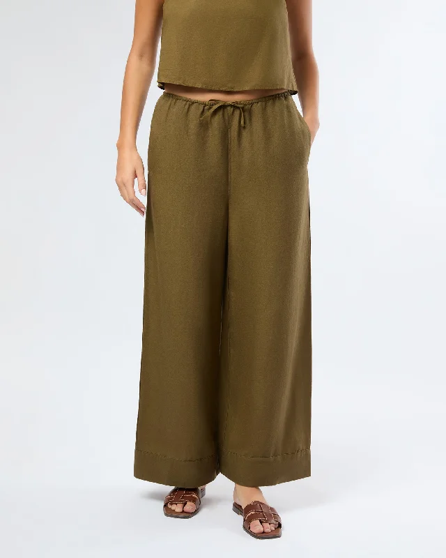 Air Linen Wide Leg Drawstring Pant Relaxed Casual Leggings