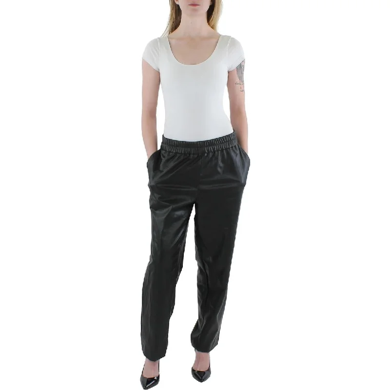 Anne Klein Womens Faux Leather Slim Ankle Pants Casual Lounge Pants