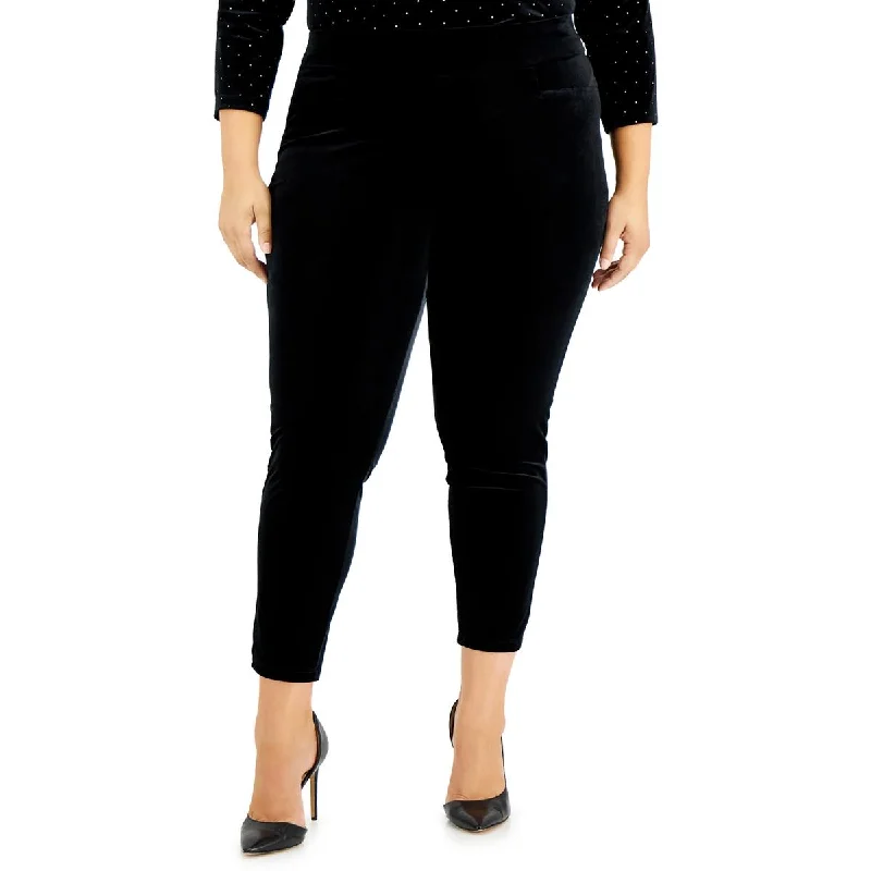 Anne Klein Womens Plus Velour Slim Leg Ankle Pants Elegant Silk Pants