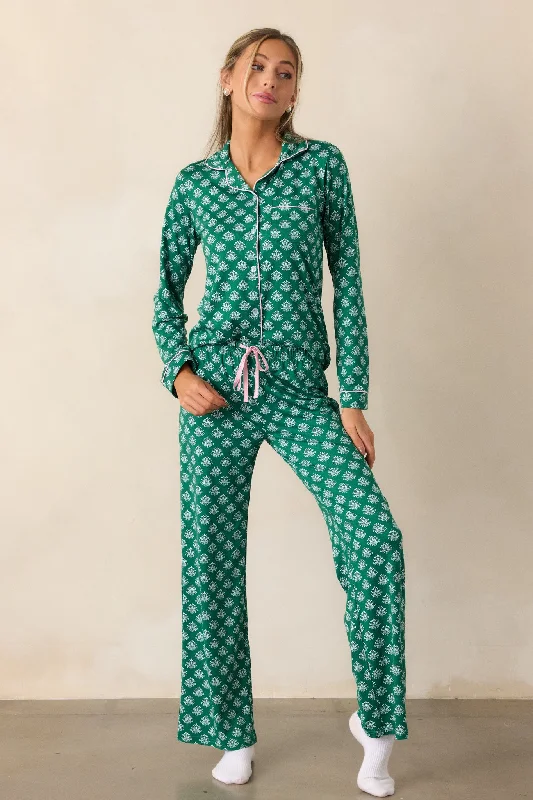 Beyond the Horizon Green Fleur De Lis Pajama Pants Casual Lounge Pants