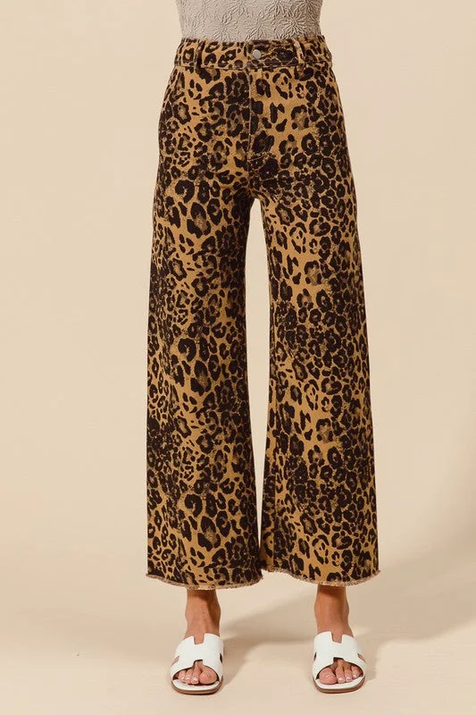 Leopard Statement Wide-Leg Pants Comfortable Cargo Pants