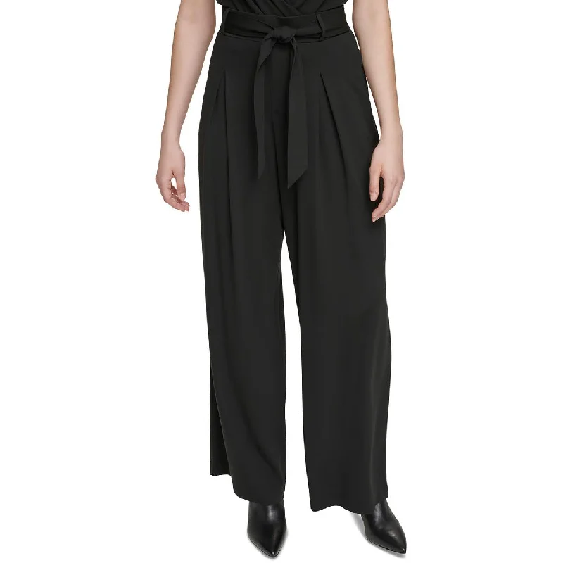 Calvin Klein Womens Pleated Rayon Wide Leg Pants Cozy Lounge Pants