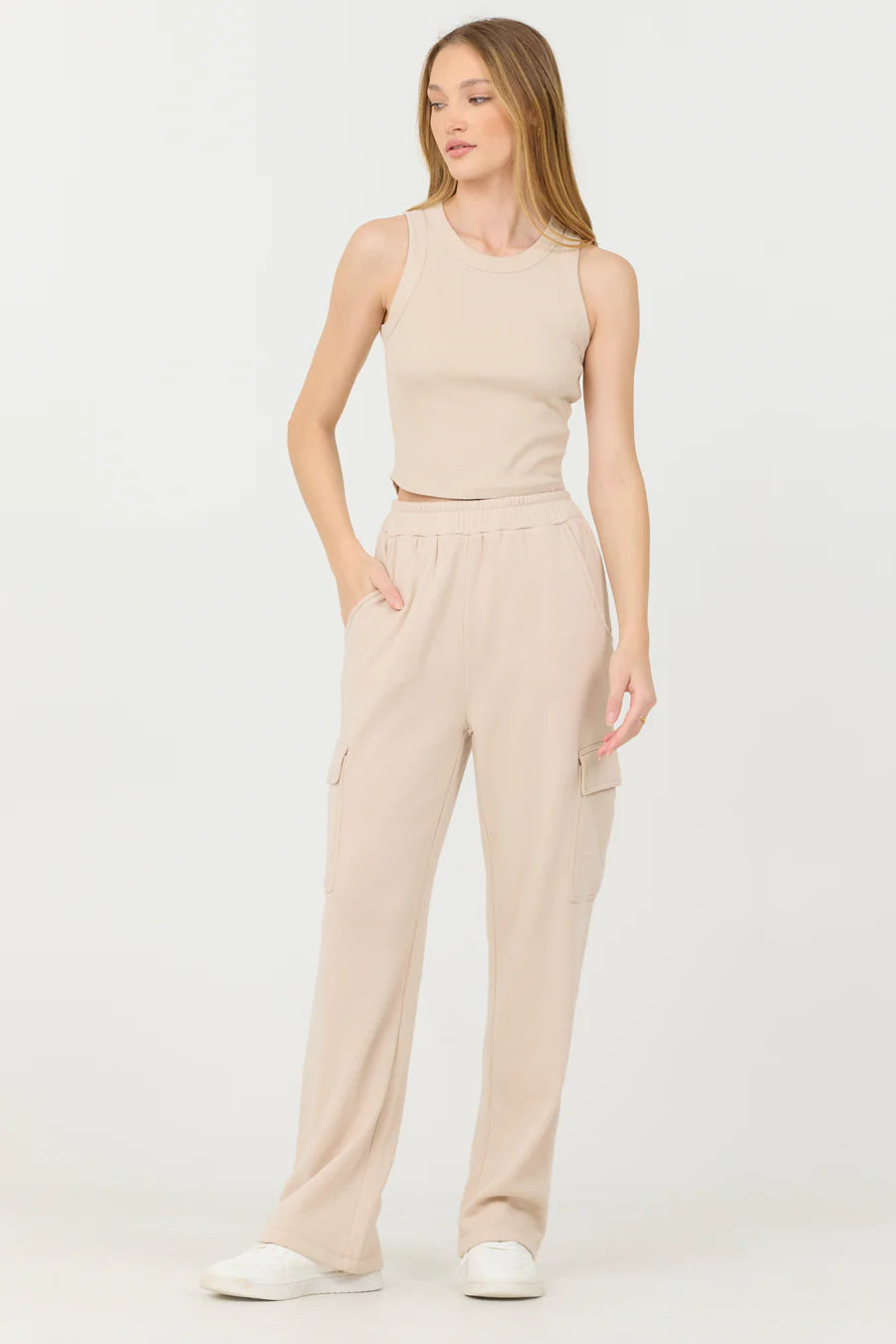 Cashmere Fleece Cargo Pants - Vanilla Cream Fashionable Jogger Pants