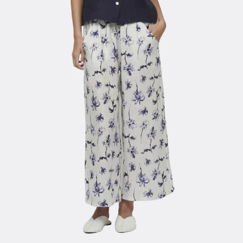 Cropped Linen Pants (Lilac Mix Digital Floral Print) Trendy Work Pants