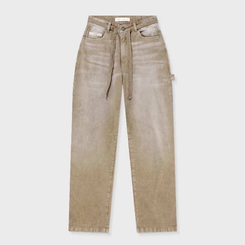 Dirty-Wash Wide-Leg Pants - Sand Comfortable Jogger Trousers