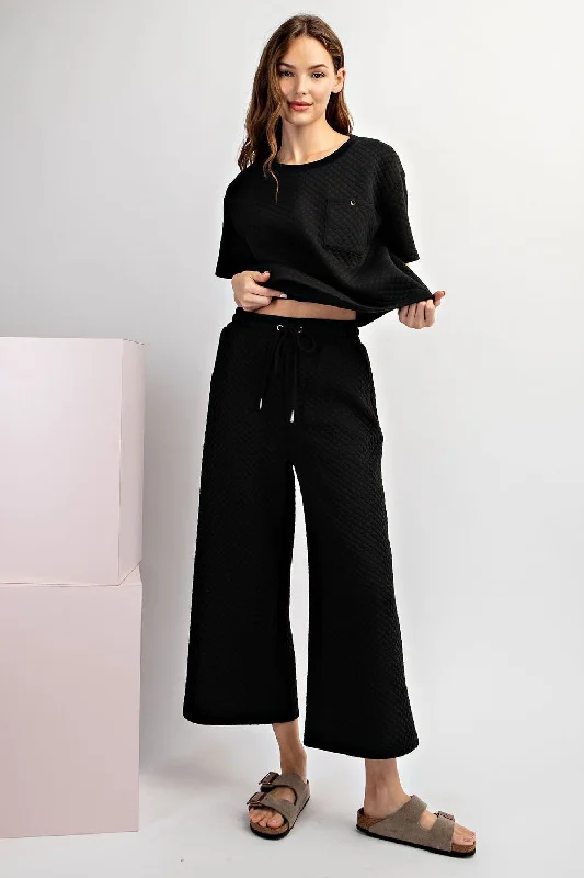 ee:some Textured Cropped Pants BLACK Stylish Casual Pants