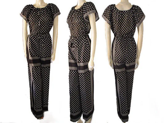 *FROM MY OWN PERSONAL VINTAGE COLLECTION - VINTAGE SAINT TROPEZ WEST DOTS STRIPES PALAZZO PANTS & TOP SET Wide-Legged Palazzos