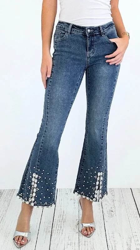 Stardust Embellished Denim Pants Classic Straight-Leg Pants