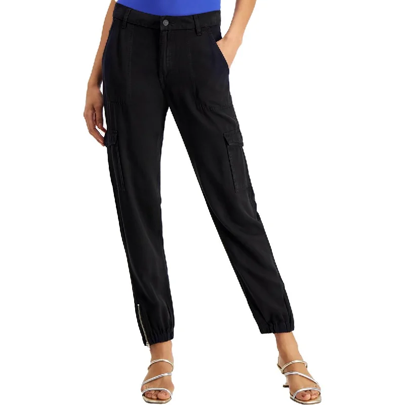 Guess Womens Zippers Tencel Cargo Pants Stylish Paperbag Waist Pants