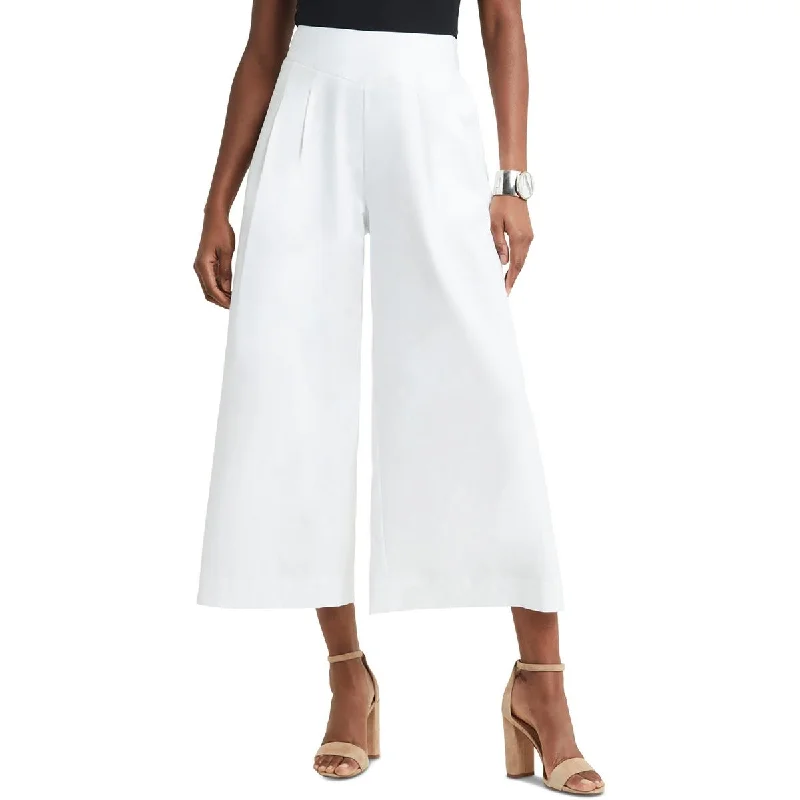 H Halston Womens Cropped Pleated Wide Leg Pants Trendy Printed Pants