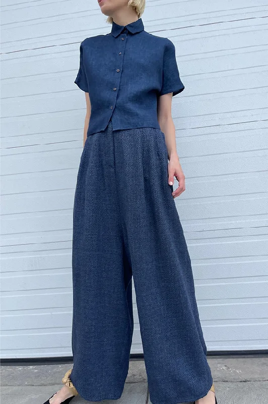 Herringbone Pants in Blue (Sold Out) Chic Wool Trousers