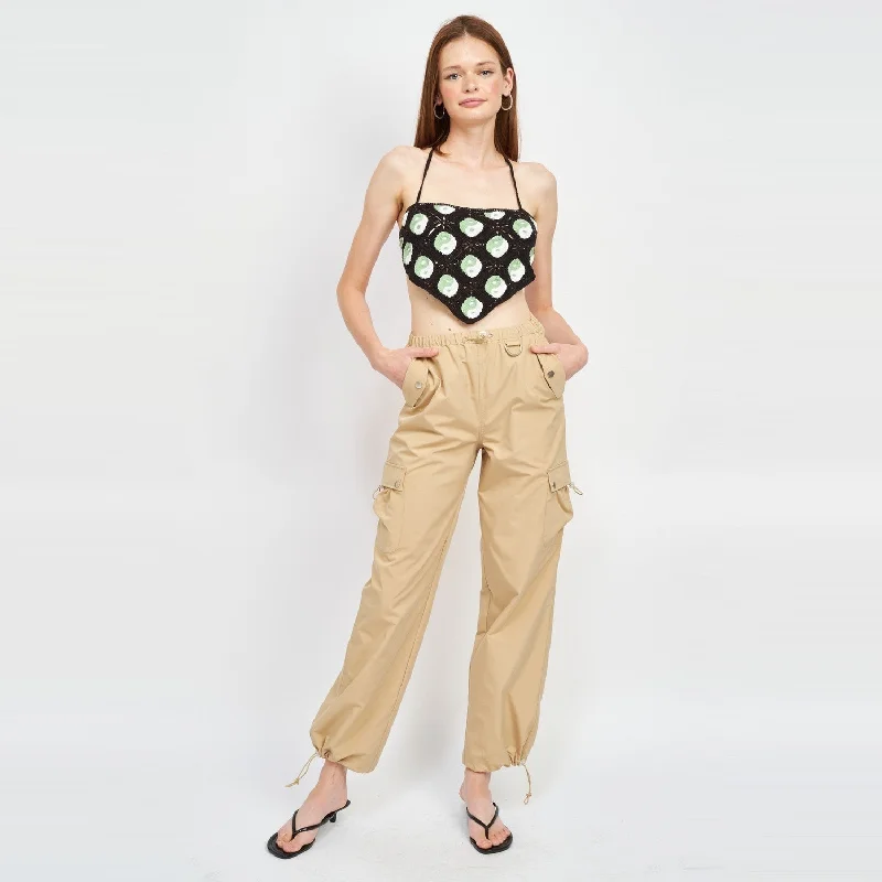 High Rise Cargo Pants (Tan) Comfortable Jogging Pants