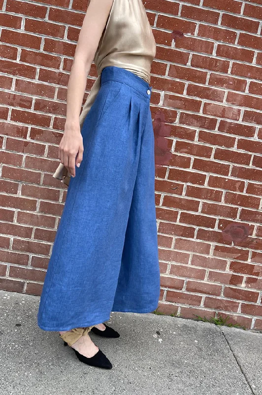 High Waist Denim Pants in Wave Blue Casual Track Pants